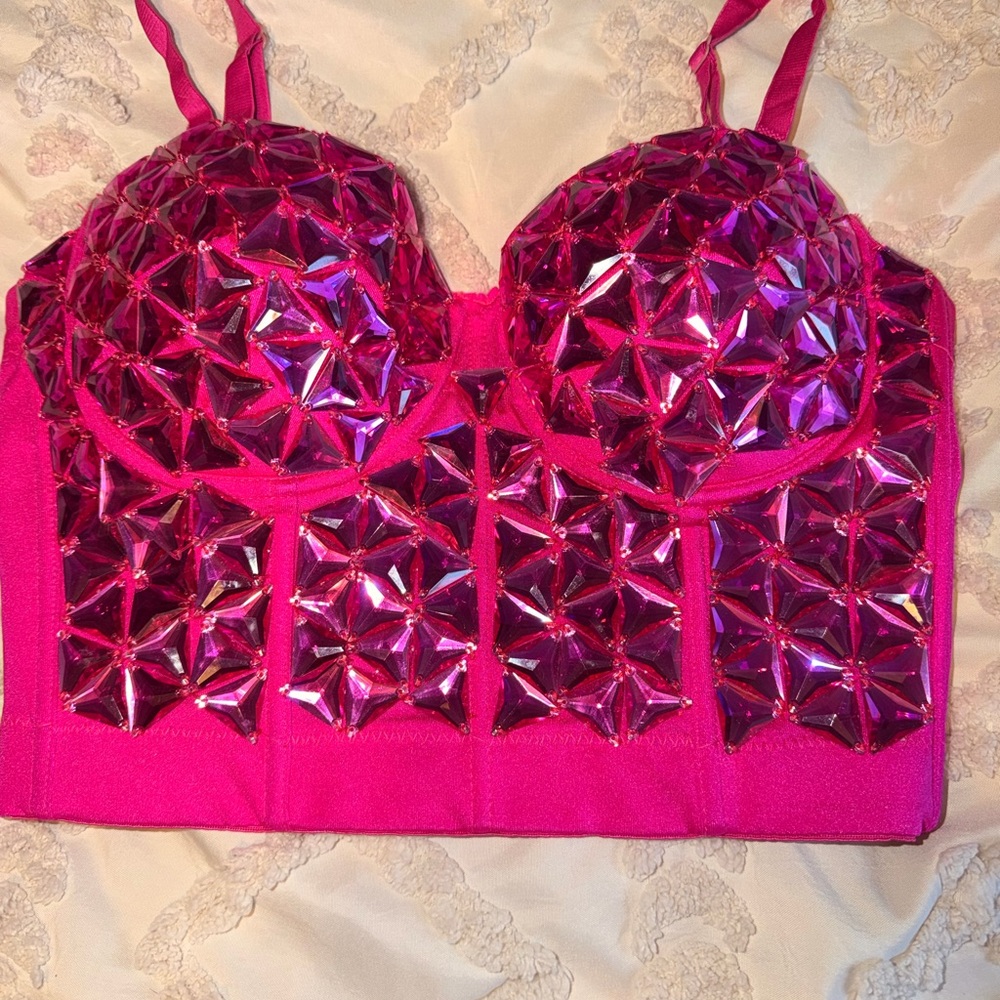 Pink Geometric Embellished Bustier
